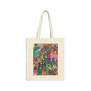 Colorful Cartoon Art Cotton Canvas Tote Bag - Drawn by Margot and Printed on a canvas tote bag
