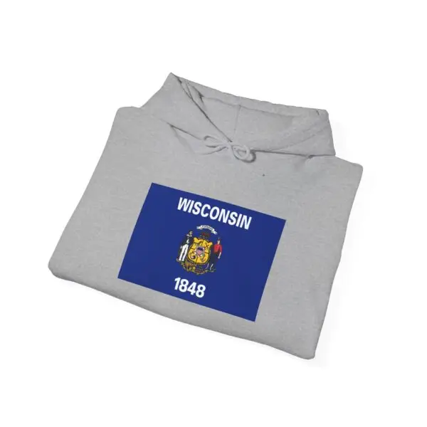 State Flag Graphic Hoodie, Cozy Casual Sweatshirt, Unisex Gift, Fall Fashion, Vintage Look - Wisconsin - Image 4