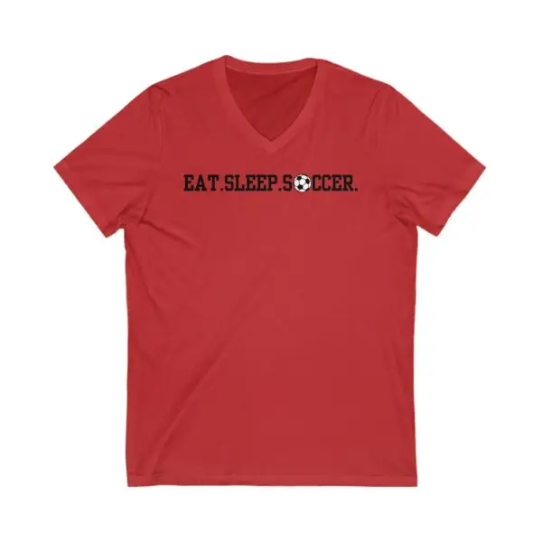 Eat Sleep Soccer V-Neck Tee - Black & White - Image 3