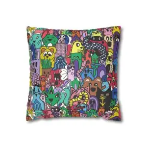 Colorful Monster Characters Faux Suede Pillowcase for Throw Pillows - Drawn By Margot