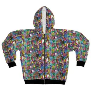 Colorful Cute Monsters All-Over Print Zip Hoodie - drawn by Margot