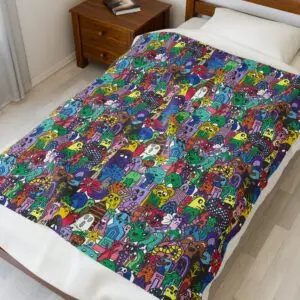Velveteen Plush Blanket — Colorful Halloween Monster Pattern Cozy Throw