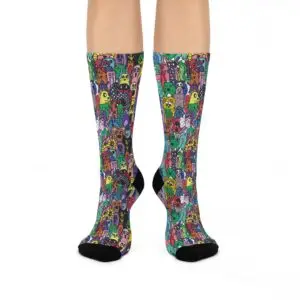 Cushioned Crew Socks with a Fun Monster pattern drawn by Margot