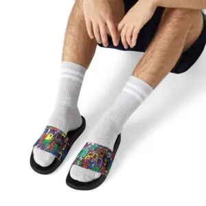 Men's Slide Sandals — Colorful Doodle Monster Graphic Slides