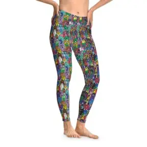 Stretchy Leggings- Colorful Monster Print - Drawn By Margot