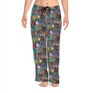 Colorful Cartoon Monsters Pajama Pants – Women's Cozy Lounge Sleepwear - Drawn by Margot