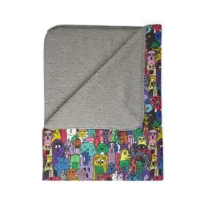 Sherpa Blanket — Colorful Cartoon Monsters Pattern Plush Fleece Throw