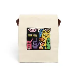 Canvas Lunch Bag — Colorful Cartoon Monster Print with Strap - Drawn By Margot