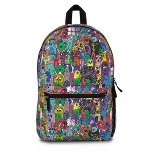 Colorful Doodle Monsters Backpack — Cute Cartoon Monsters Print School Bag - Drawn By Margot